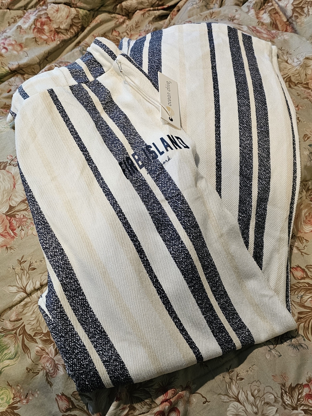 Ocean Drive FIRE ISLAND White and Navy Striped Wide-Leg Pants